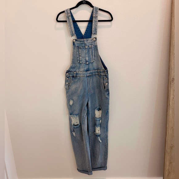 12th Tribe Pants - 12th Tribe Distressed Denim Overalls
